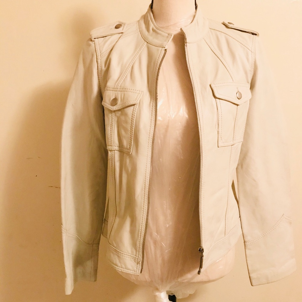 Women’s winter white leather jacket